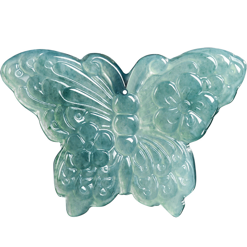 Butterfly Pendant Necklace - قلادة فراشة من اليشم البورمي الطبيعي،