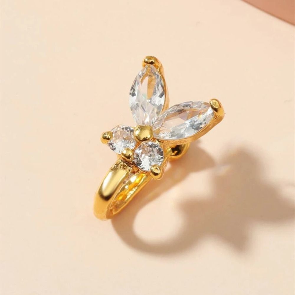 Ear Cuff No Piercing - حلقة أنف بتصميم فراشة مرصعة بالزركون،