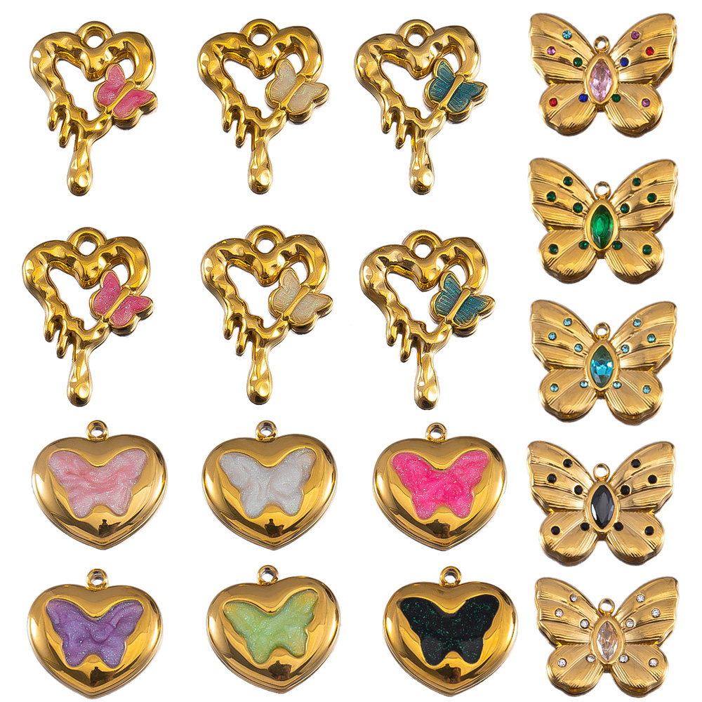 Butterfly Pendant Necklace - 2 قطعة المينا فراشة الحمم الحب
