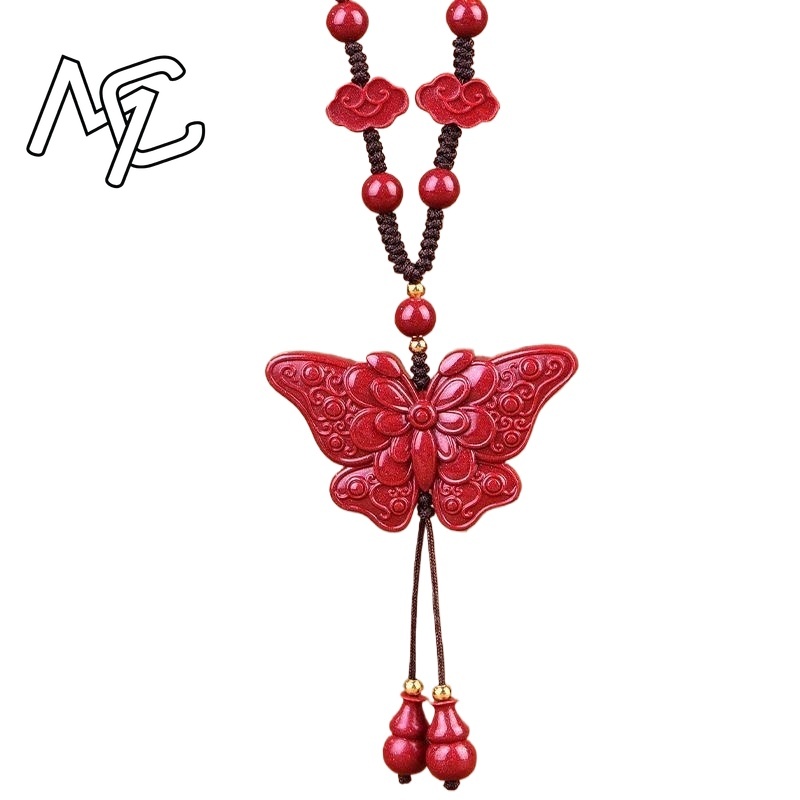 Butterfly Pendant Necklace - موضة الأحمر الزنجفر اليشم عقد بحلية