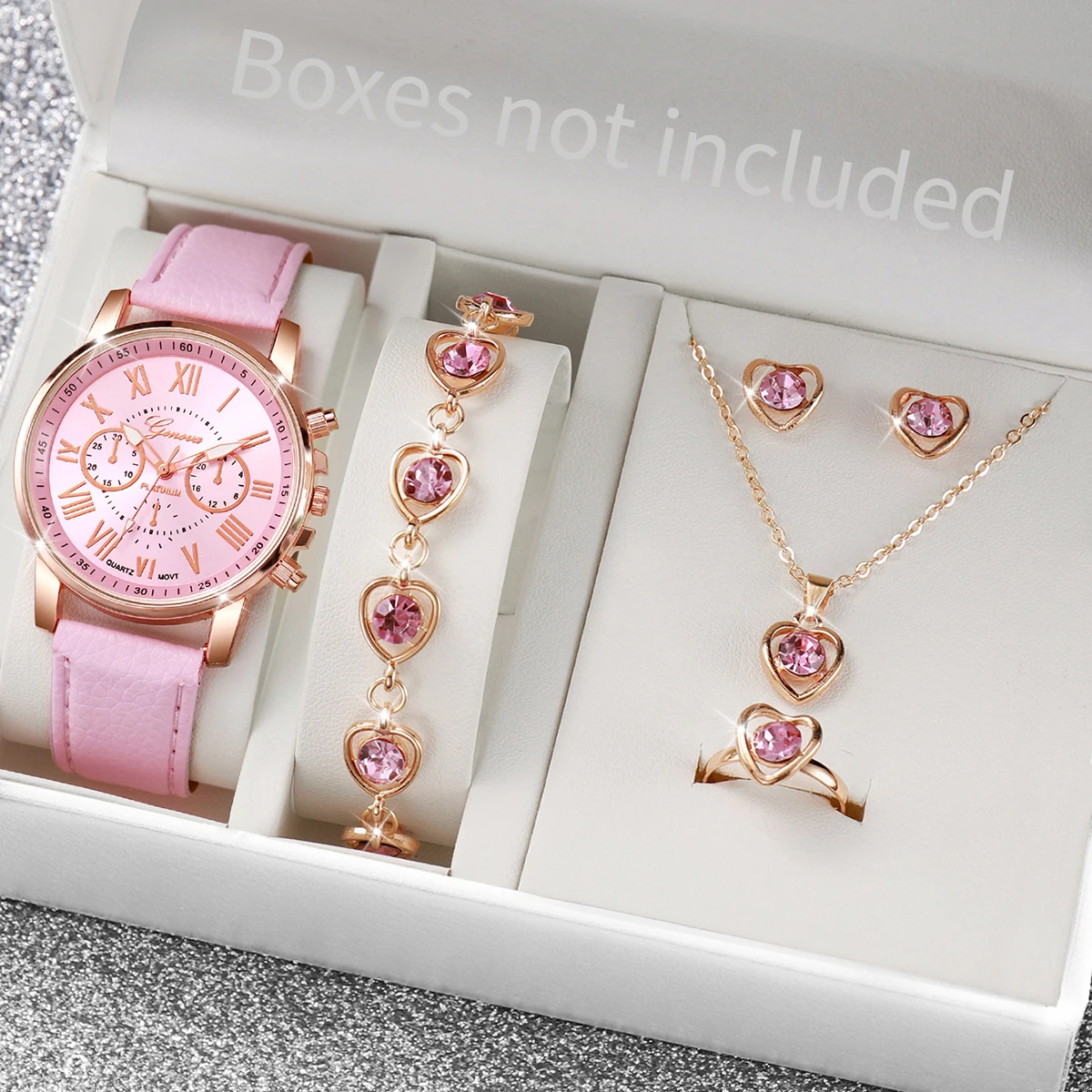 Mystery Jewelry Jar Watches - مجموعة مجوهرات وساعة كريستال وردية على
