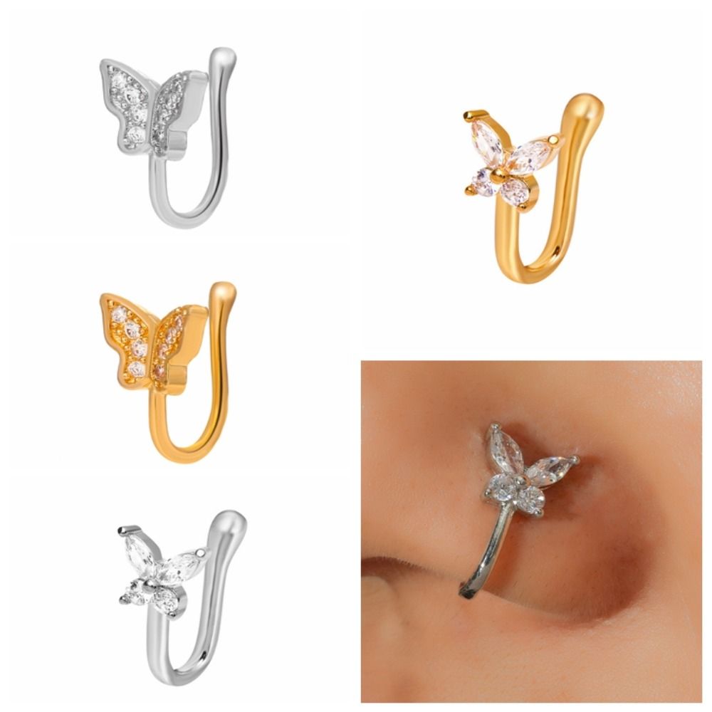 حلقة أنف بتصميم فراشة مرصعة با - مراجعة Ear Cuff No Piercing وسعره