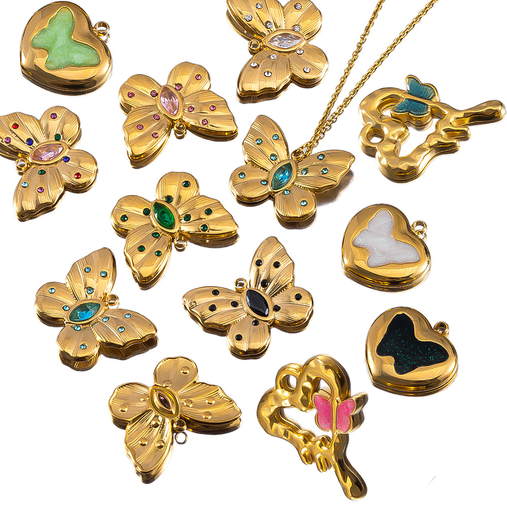 2 قطعة المينا فراشة الحمم الحب - مراجعة Butterfly Pendant Necklace وسعره