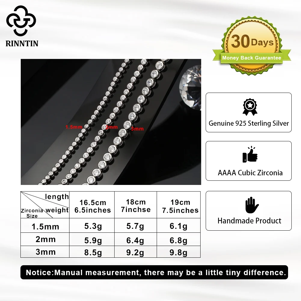 Rinntin لامعة سوار للتنس 925 ف - مراجعة Tennis Bracelet Cubic وسعره