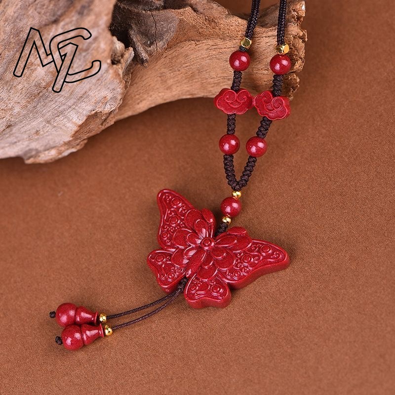 موضة الأحمر الزنجفر اليشم عقد  - مراجعة Butterfly Pendant Necklace وسعره