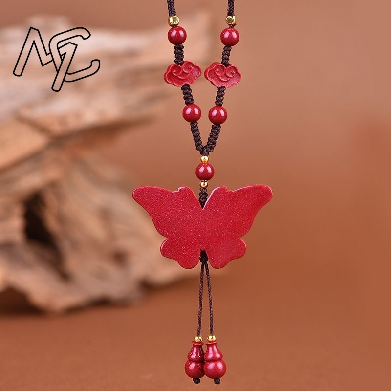 موضة الأحمر الزنجفر اليشم عقد  - مراجعة Butterfly Pendant Necklace وسعره