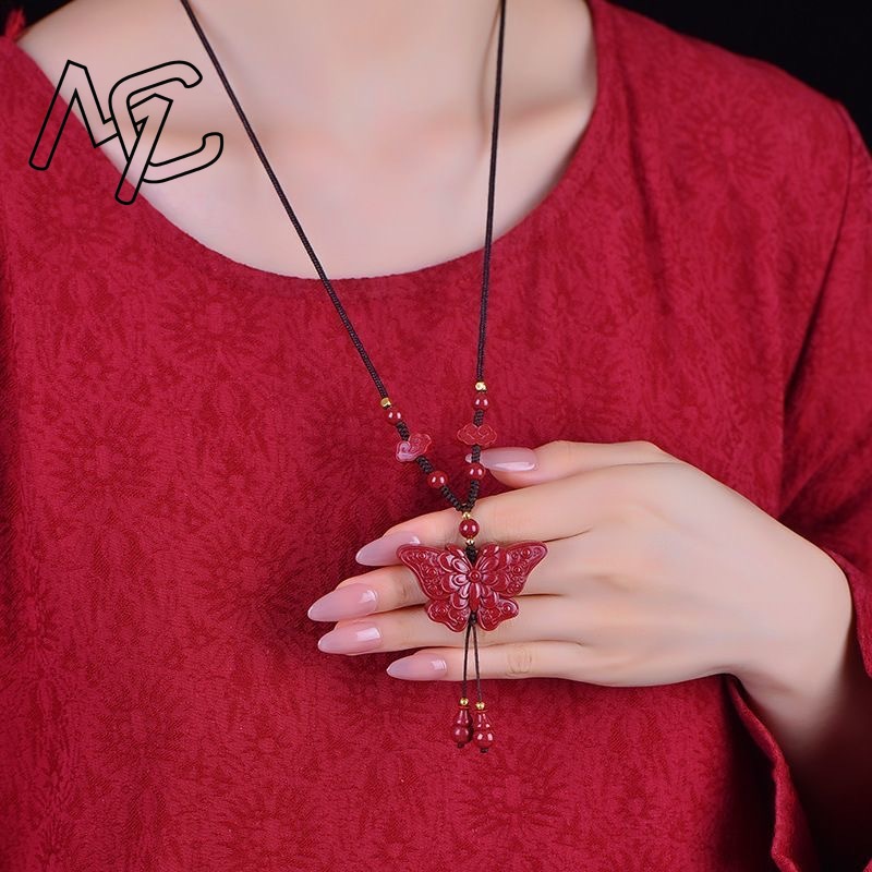 موضة الأحمر الزنجفر اليشم عقد  - مراجعة Butterfly Pendant Necklace وسعره